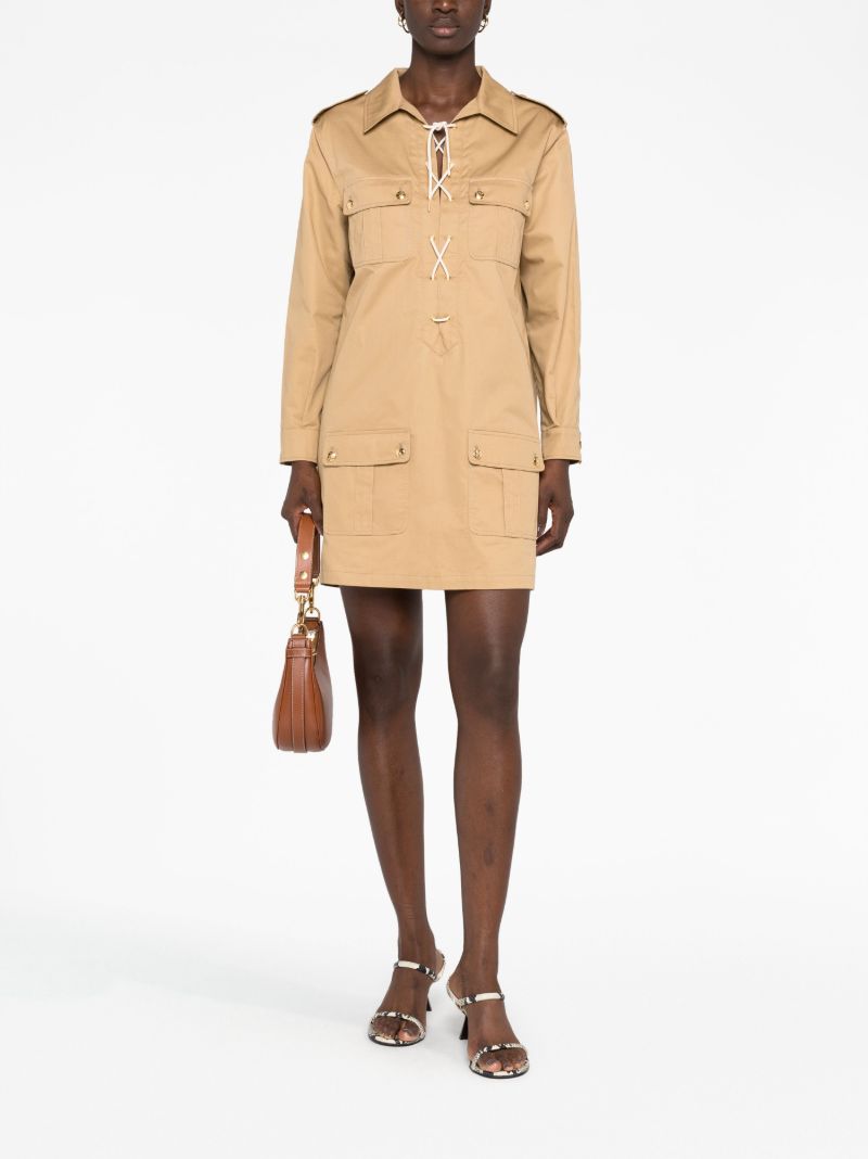 Neutral Saharienne Cotton Mini Dress