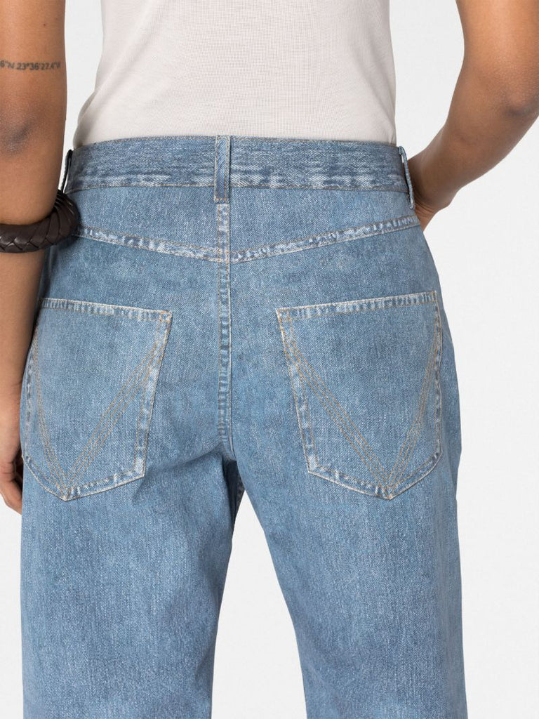 Blue Denim-effect Leather Trousers
