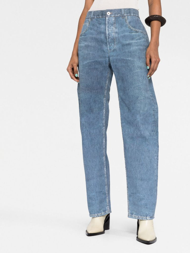 Blue Denim-effect Leather Trousers