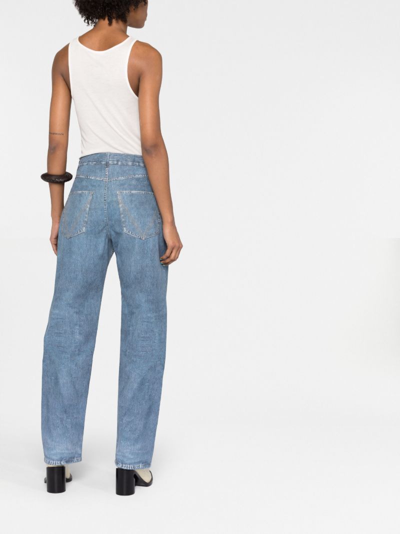 Blue Denim-effect Leather Trousers