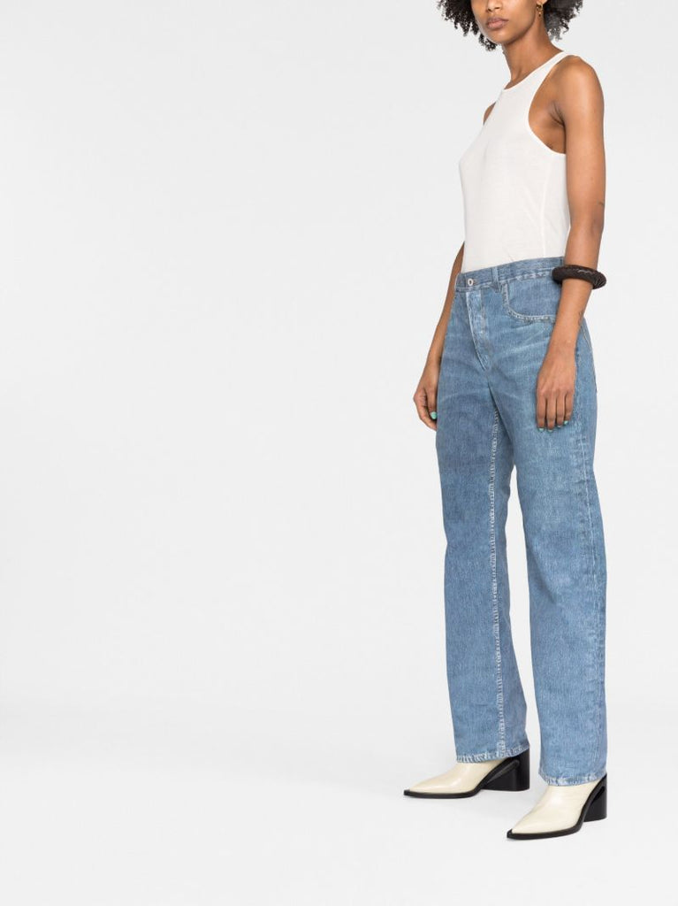 Blue Denim-effect Leather Trousers