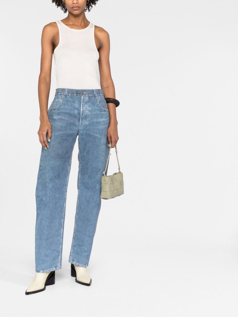 Blue Denim-effect Leather Trousers