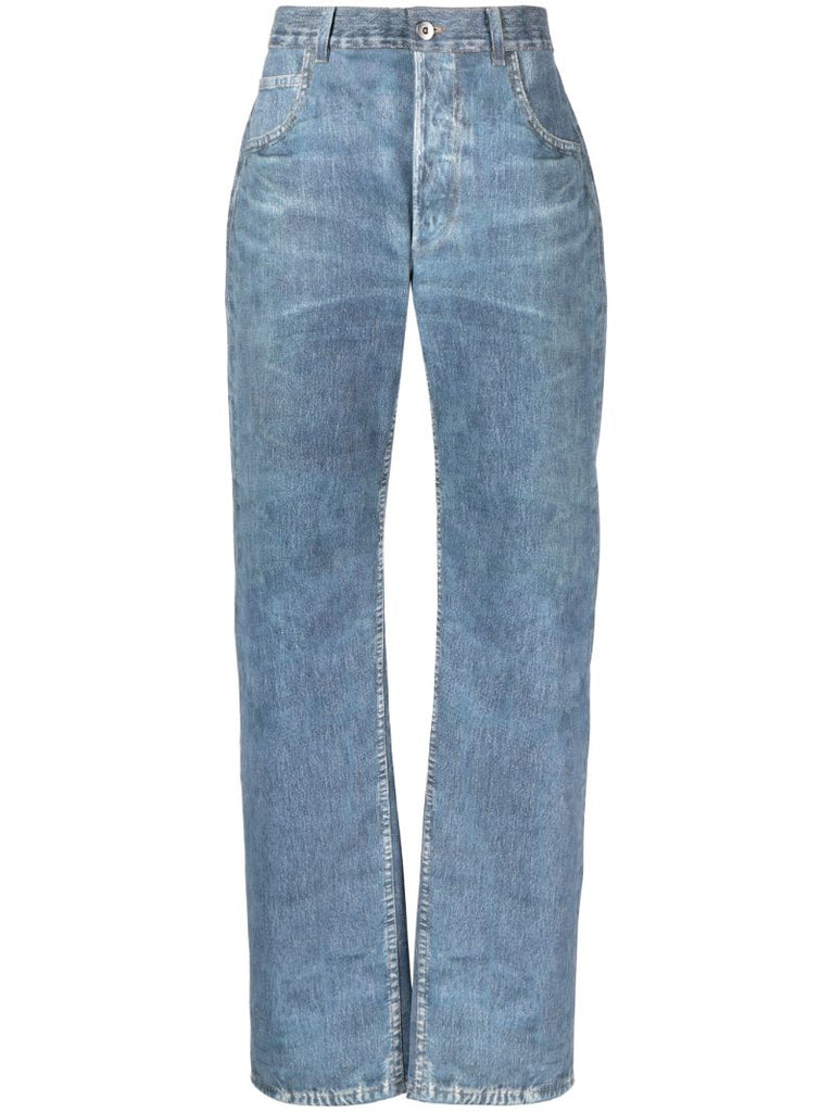 Blue Denim-effect Leather Trousers