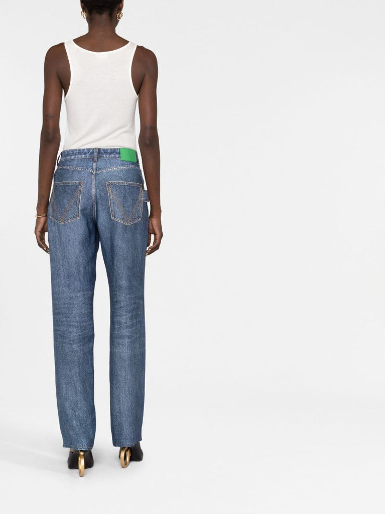 Blue High-rise Straight-leg Jeans
