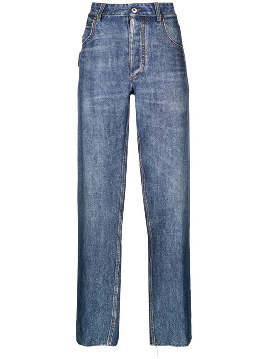 Blue High-rise Straight-leg Jeans