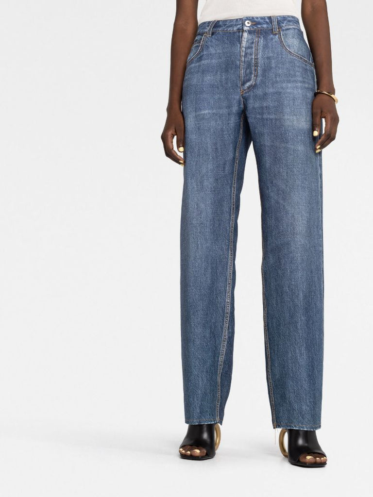 Blue High-rise Straight-leg Jeans