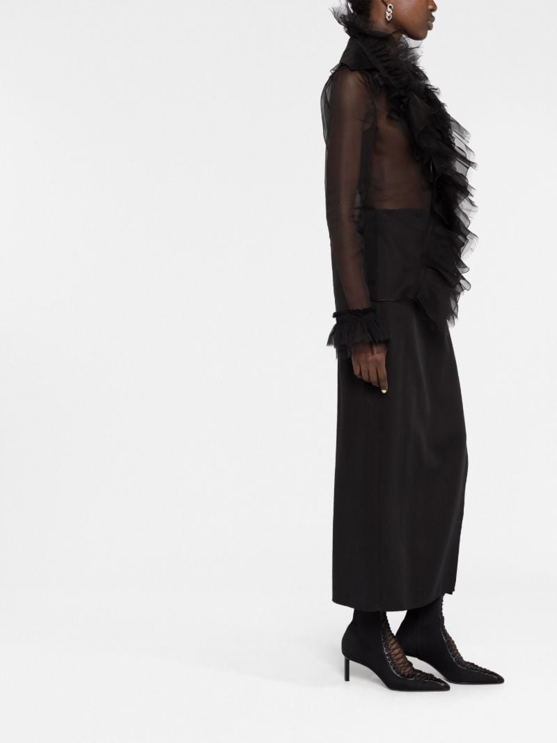 Black Ruffled Long-sleeve Silk Blouse