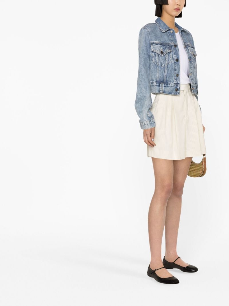 Neutral Striped Wool Shorts