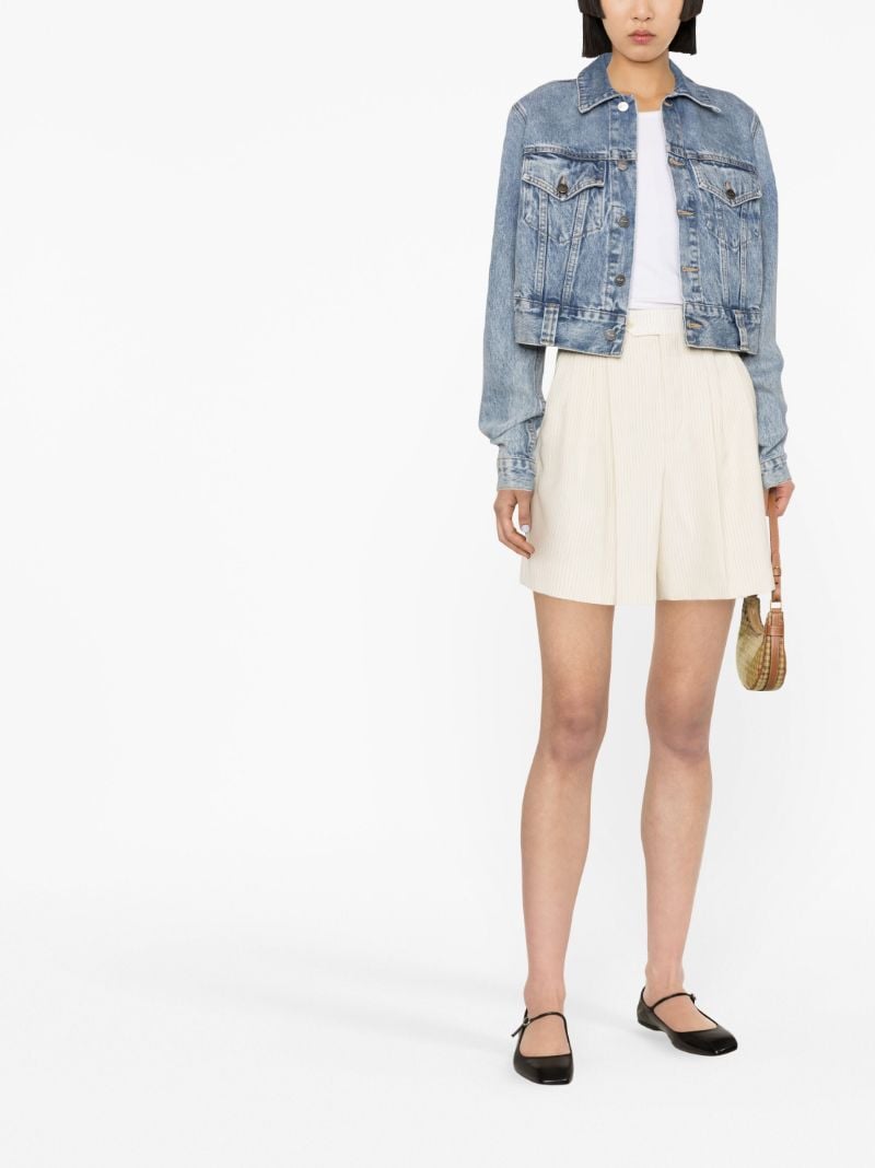 Neutral Striped Wool Shorts