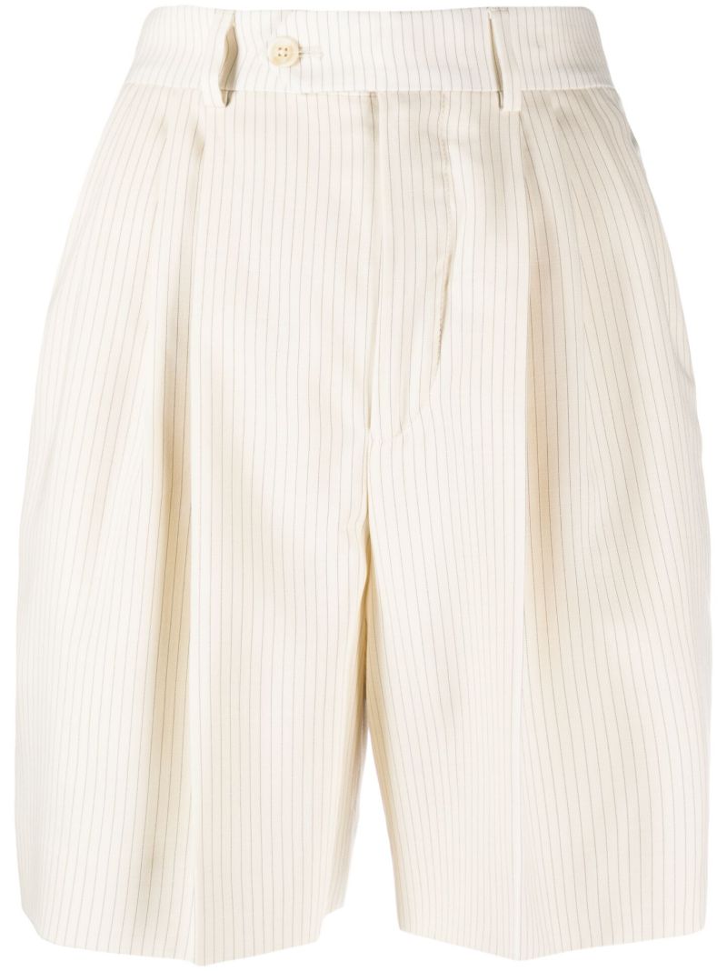Neutral Striped Wool Shorts