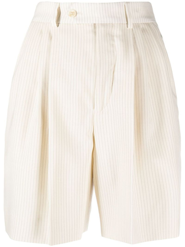 Neutral Striped Wool Shorts