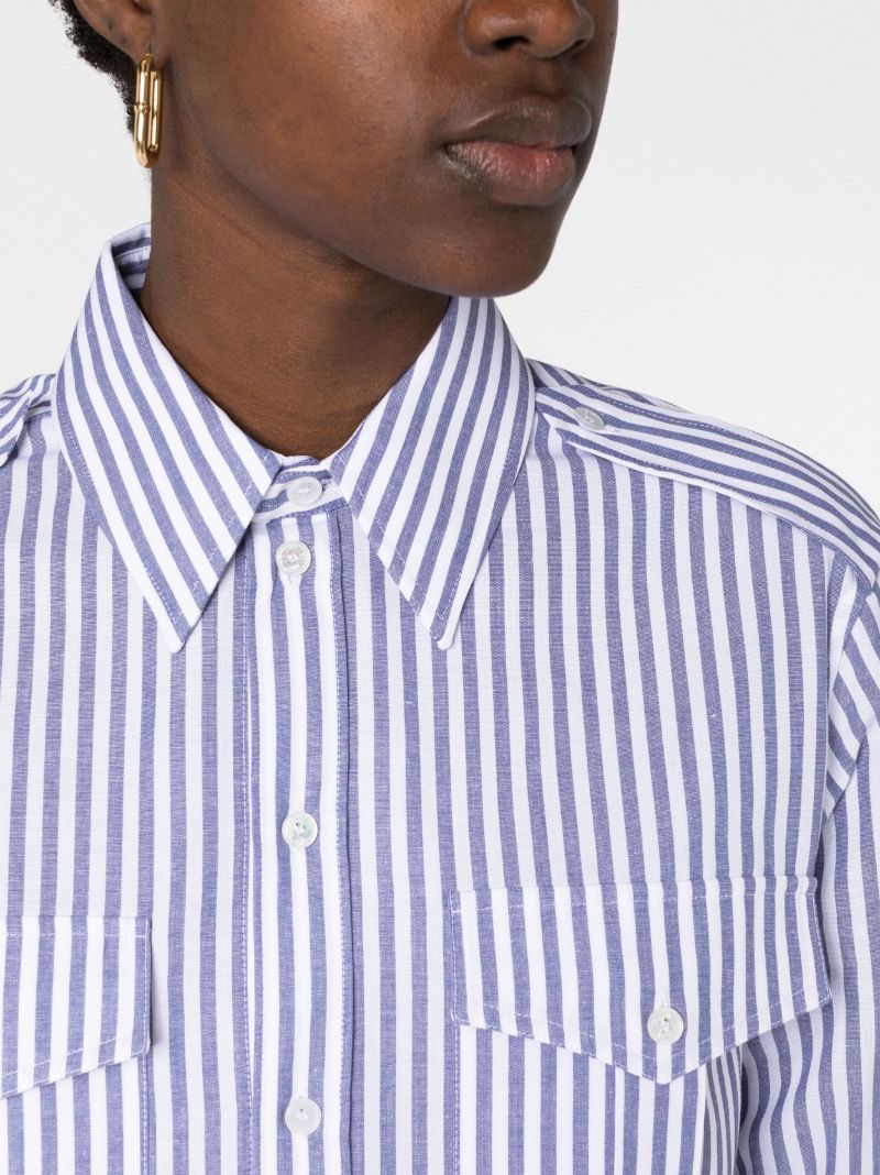 White and Blue Reporter Button-up Cropped Shirt