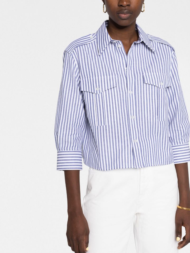 White and Blue Reporter Button-up Cropped Shirt
