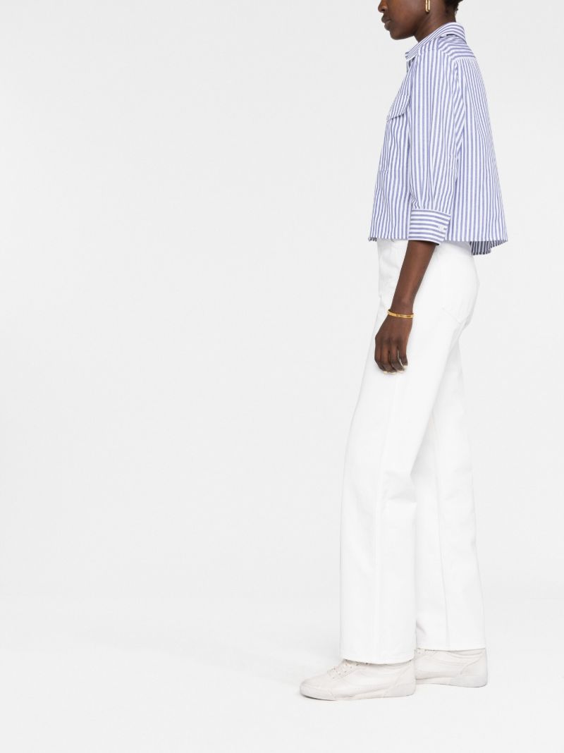 White and Blue Reporter Button-up Cropped Shirt