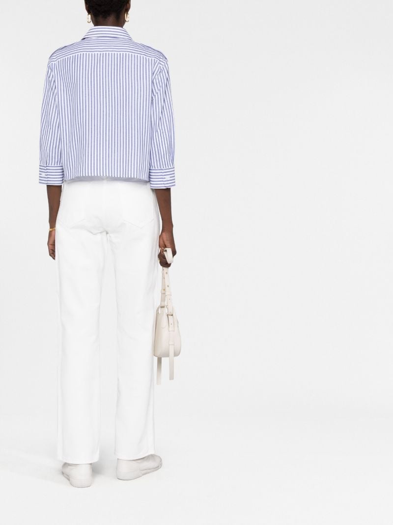 White and Blue Reporter Button-up Cropped Shirt