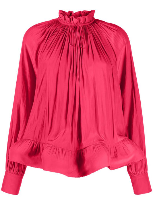Pink Pleated Ruffled Blouse