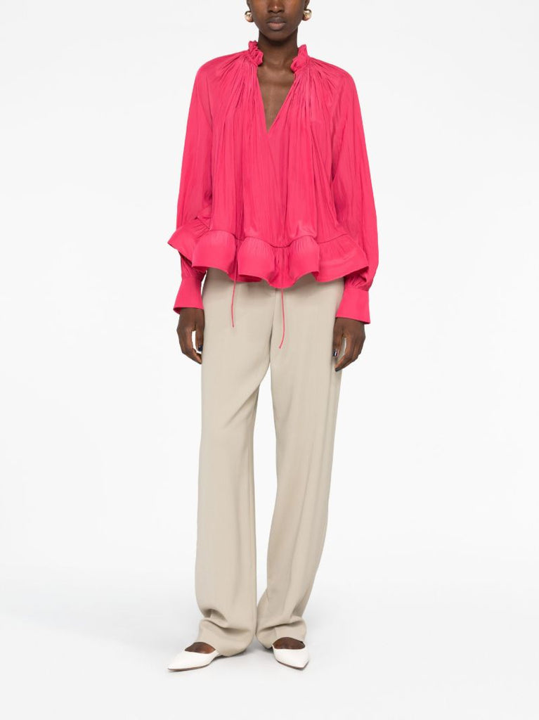 Pink Pleated Ruffled Blouse