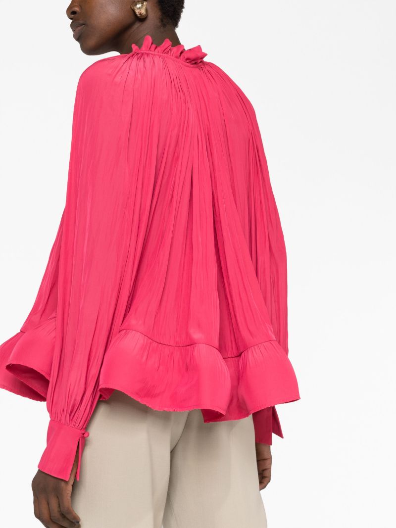 Pink Pleated Ruffled Blouse