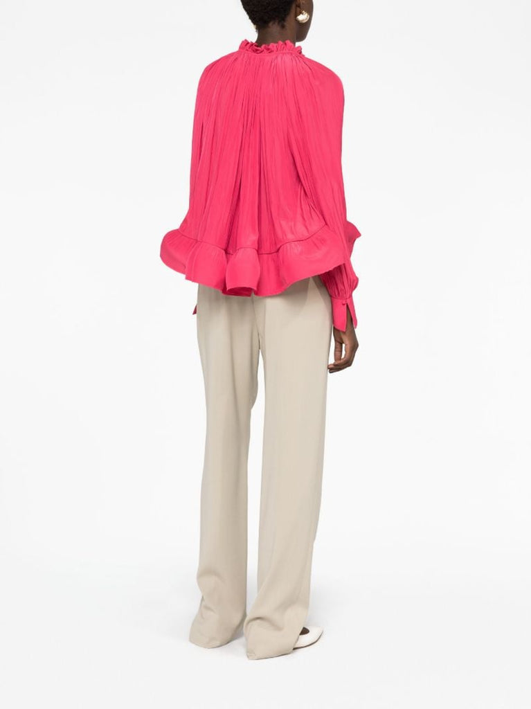 Pink Pleated Ruffled Blouse