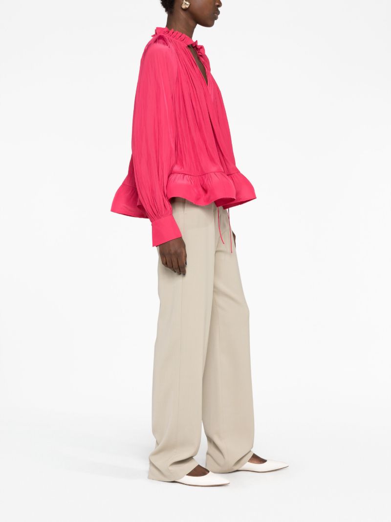 Pink Pleated Ruffled Blouse