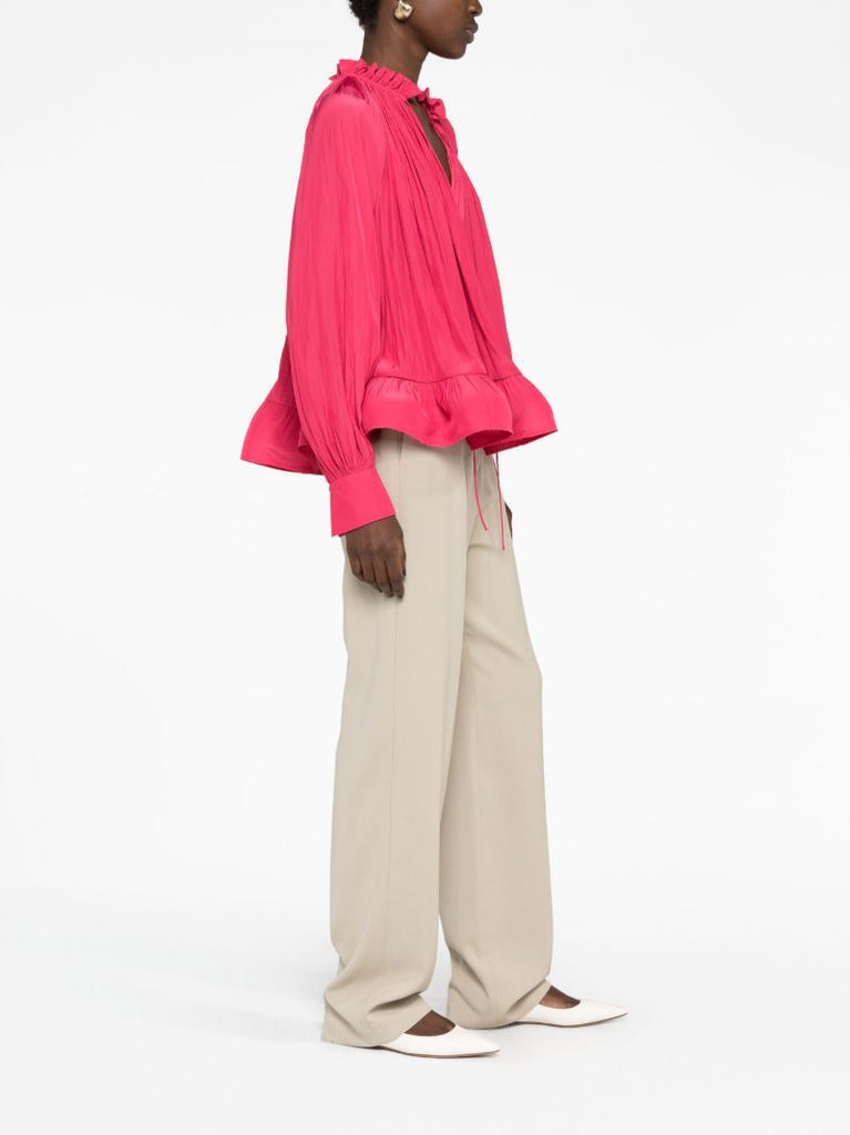 Pink Pleated Ruffled Blouse