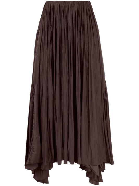 Brown Asymmetric Pleated Skirt
