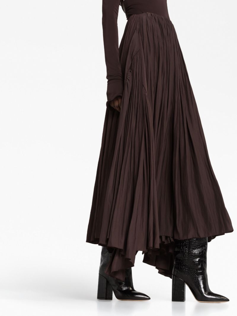 Brown Asymmetric Pleated Skirt