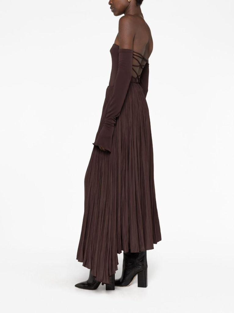 Brown Asymmetric Pleated Skirt