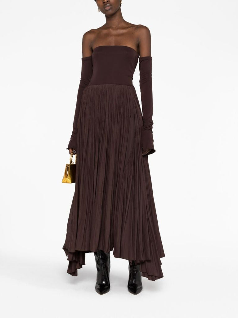 Brown Asymmetric Pleated Skirt