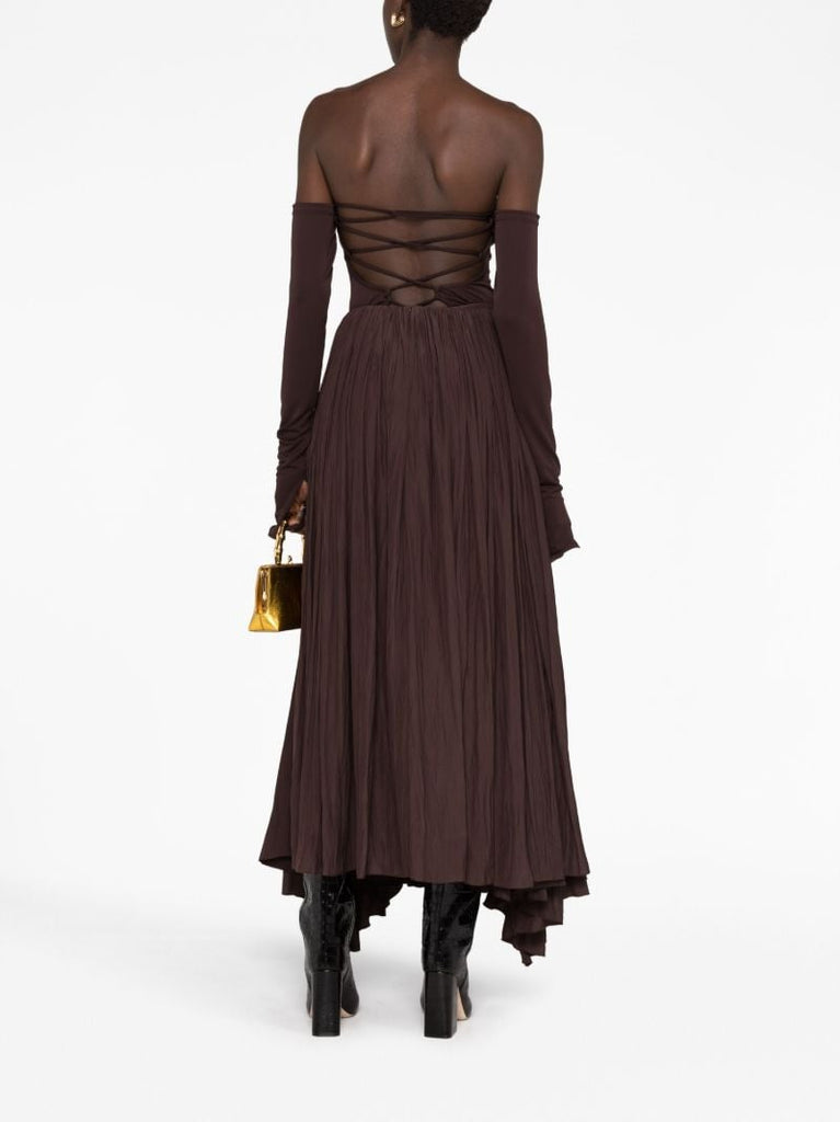 Brown Asymmetric Pleated Skirt
