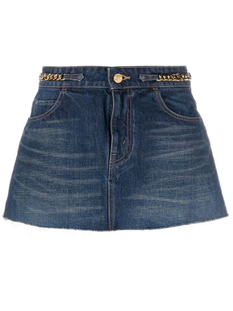 Blue Chain-detailed Denim Miniskirt
