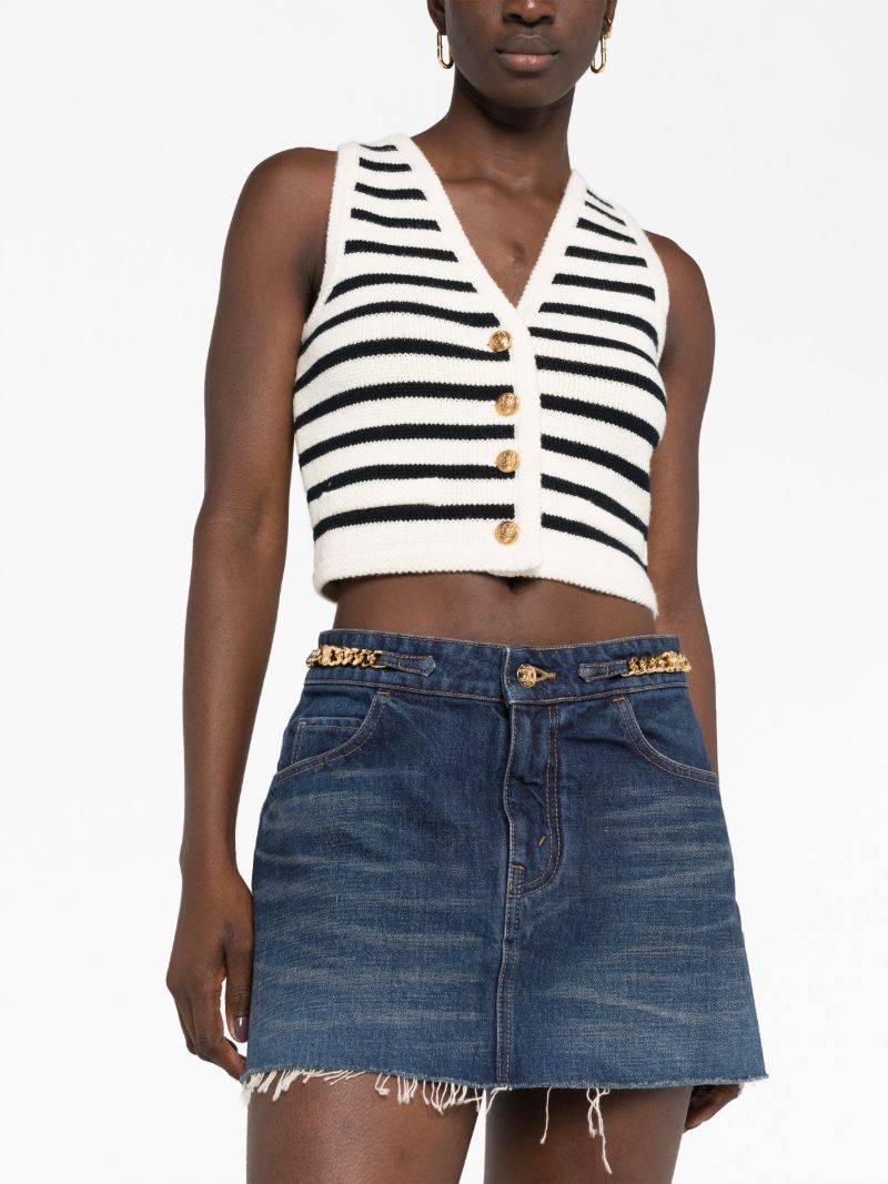 Blue Chain-detailed Denim Miniskirt