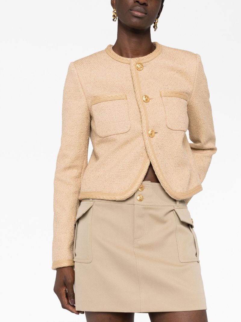 Beige Military Trapeze Wool Miniskirt