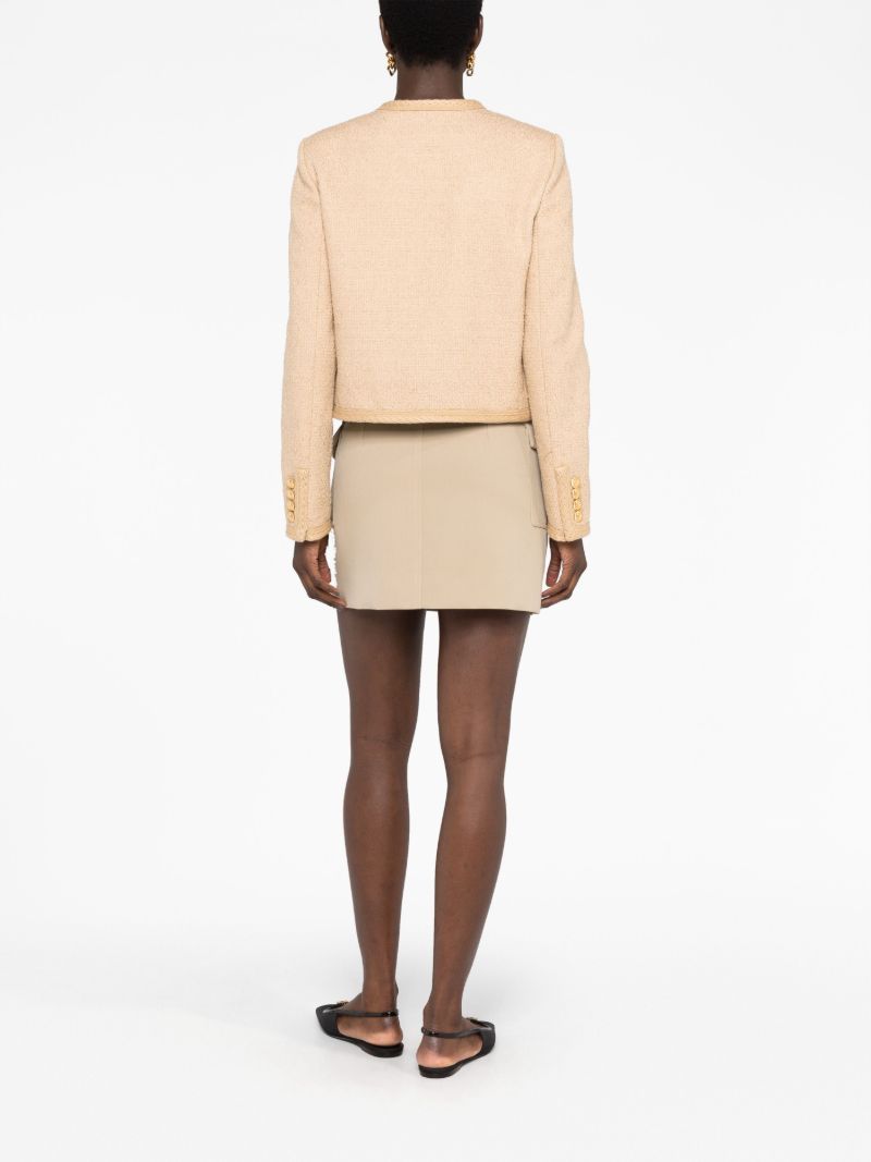 Beige Military Trapeze Wool Miniskirt