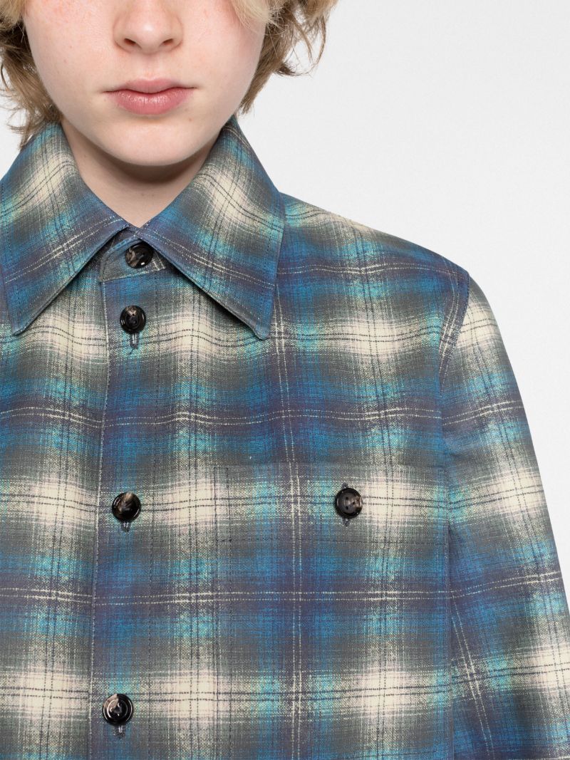 Blue Checked Leather Shirt