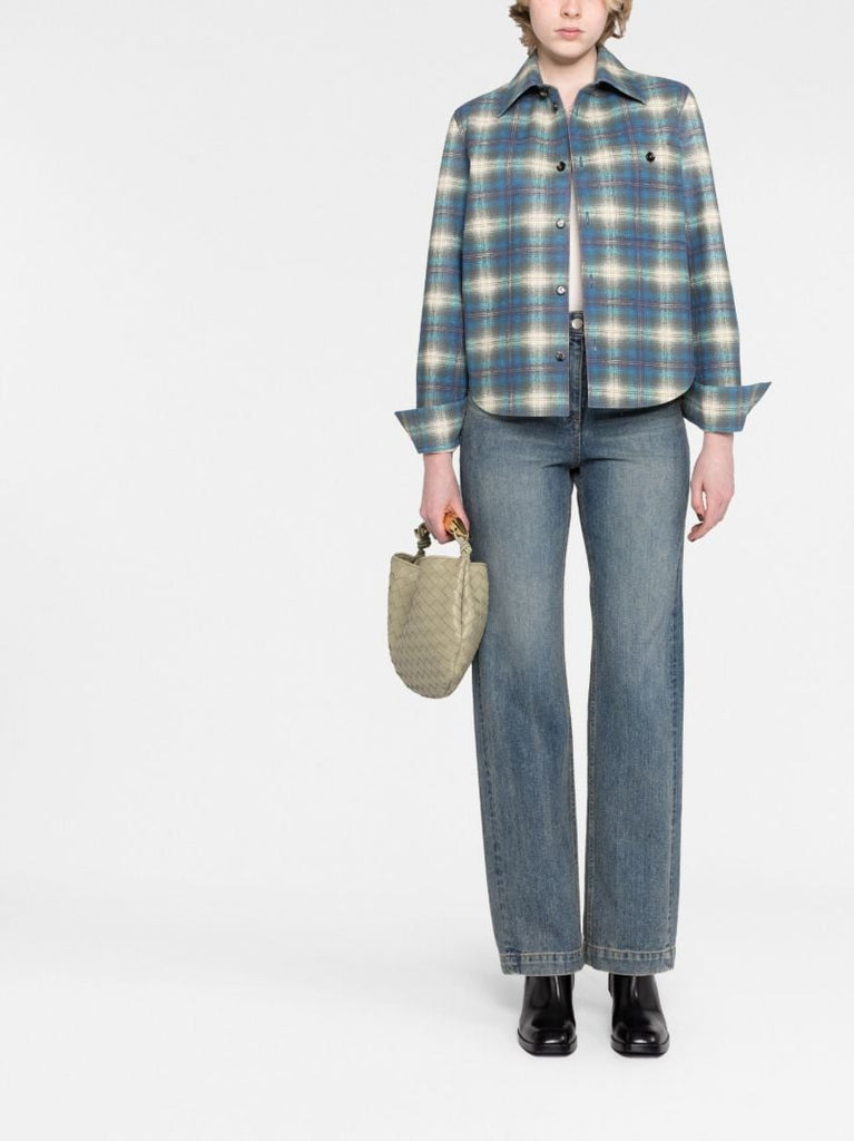 Blue Checked Leather Shirt