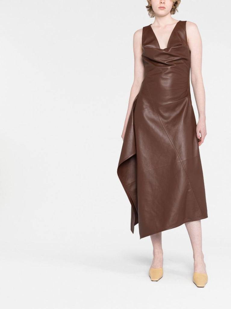 Brown Leather Midi Dress