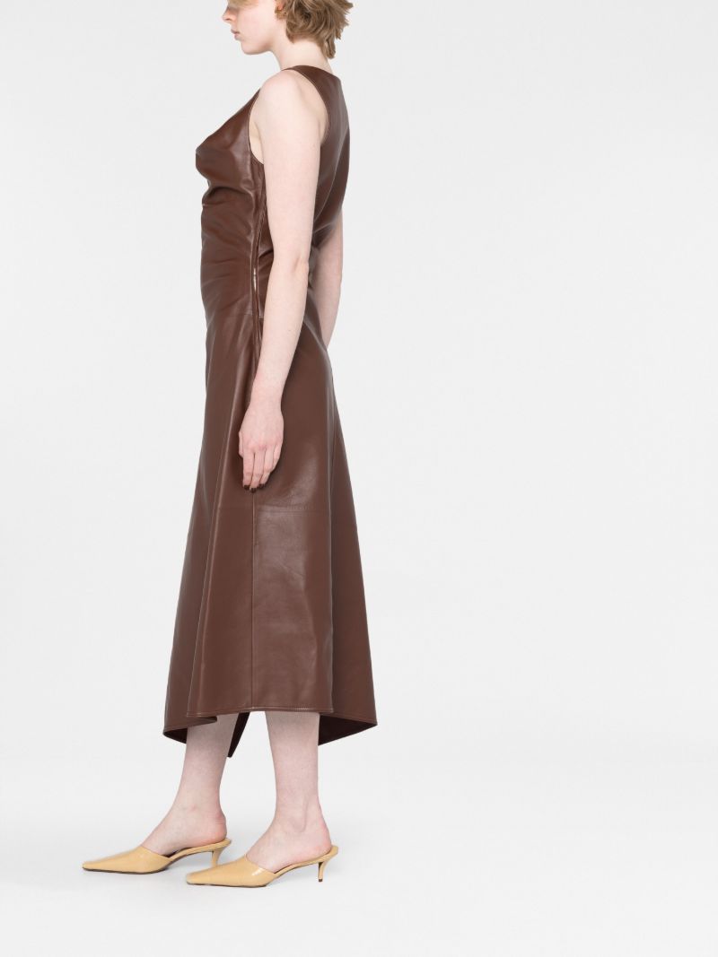 Brown Leather Midi Dress