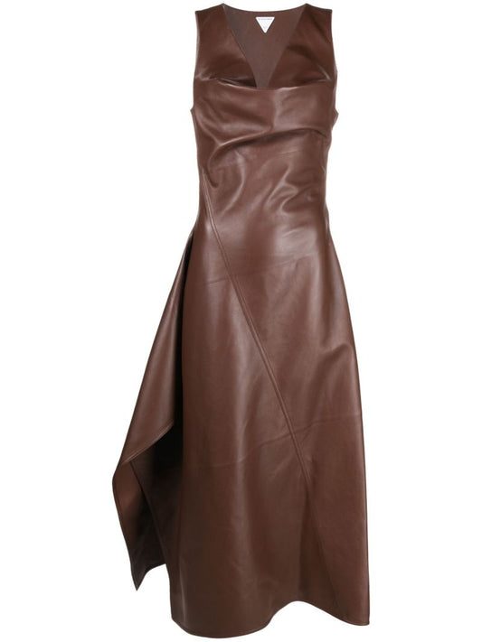 Brown Leather Midi Dress