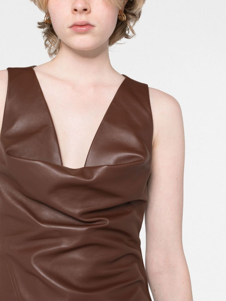Brown Leather Midi Dress