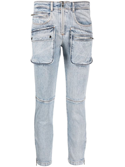 Blue Cenime Multi-pocket Cropped Jeans