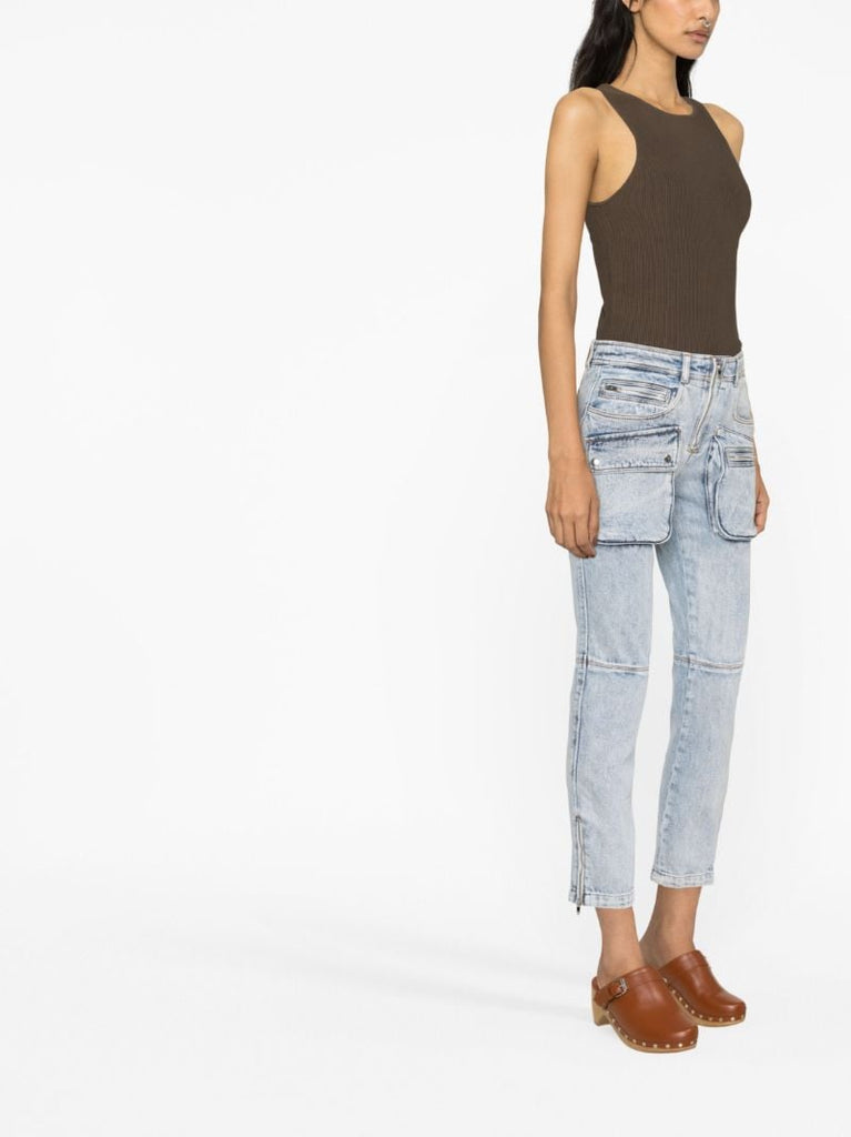 Blue Cenime Multi-pocket Cropped Jeans