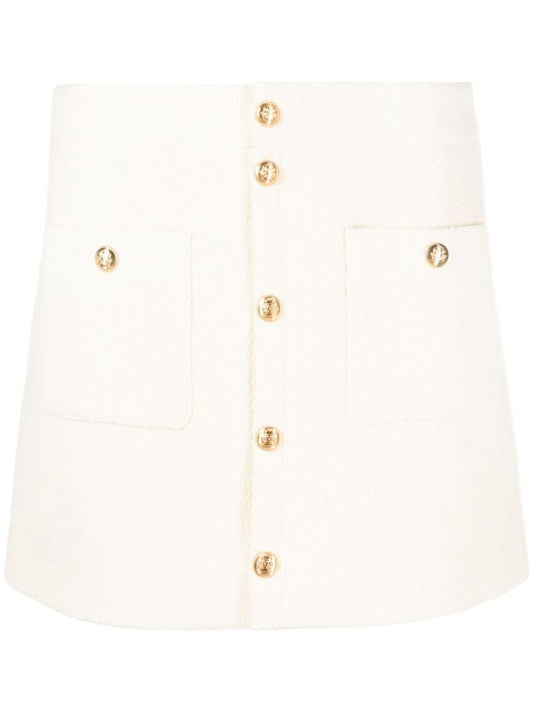 Neutral Trapeze Tweed Mini Skirt