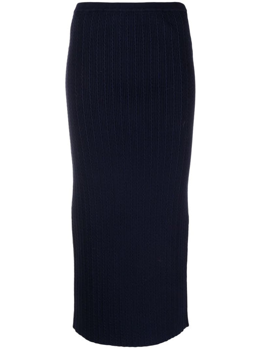 Blue Cable-knit Pencil Skirt