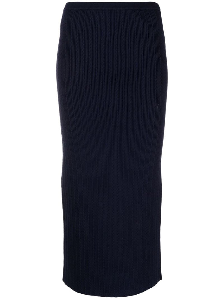 Blue Cable-knit Pencil Skirt
