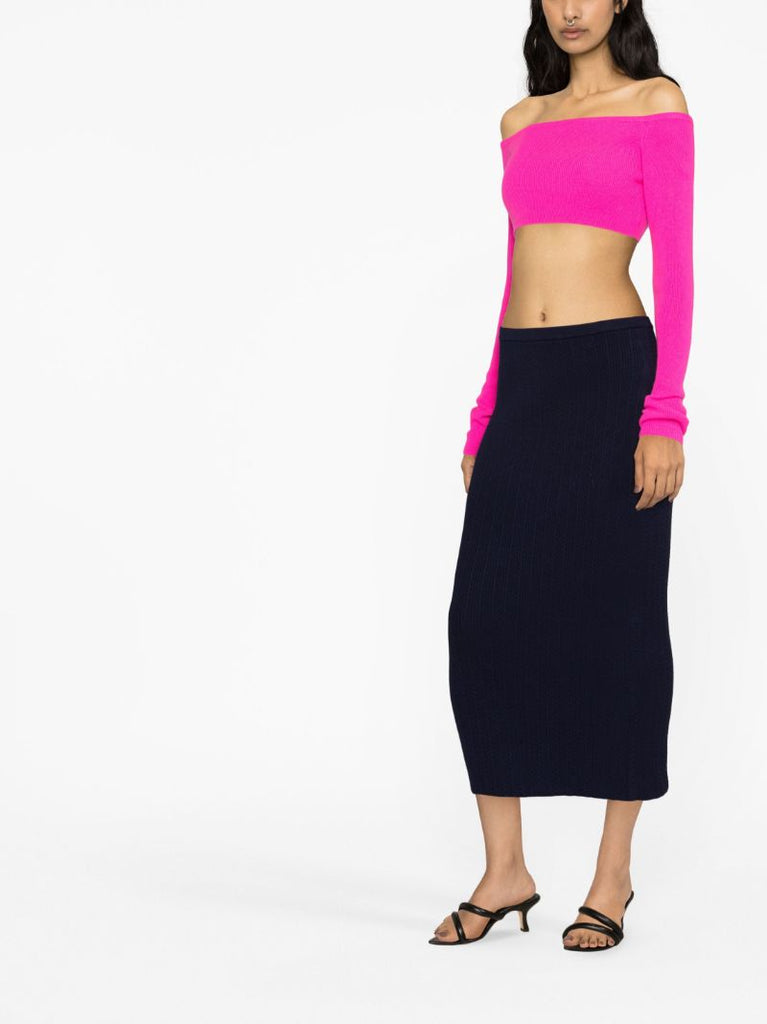 Blue Cable-knit Pencil Skirt