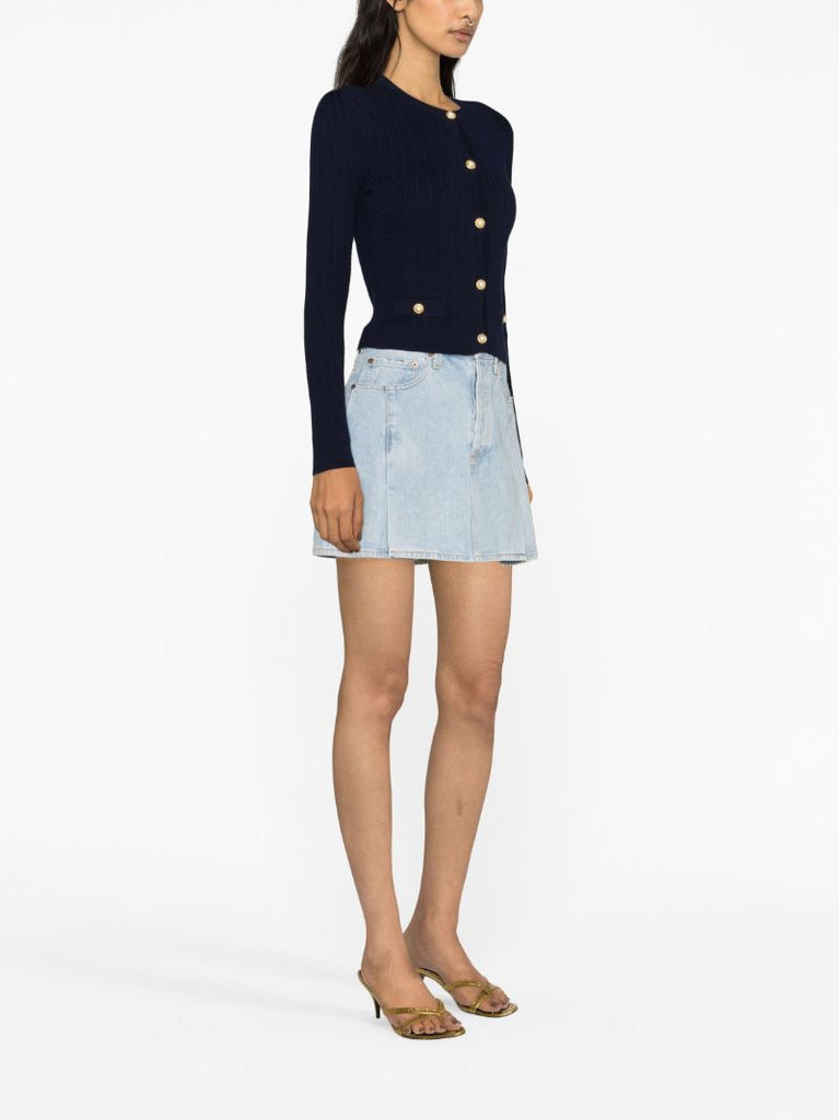 Blue Detachable Collar Knit Cardigan