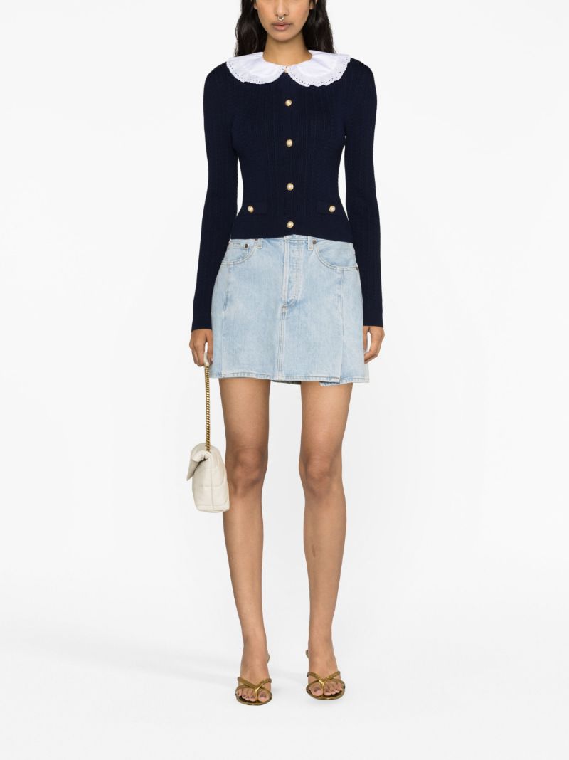 Blue Detachable Collar Knit Cardigan