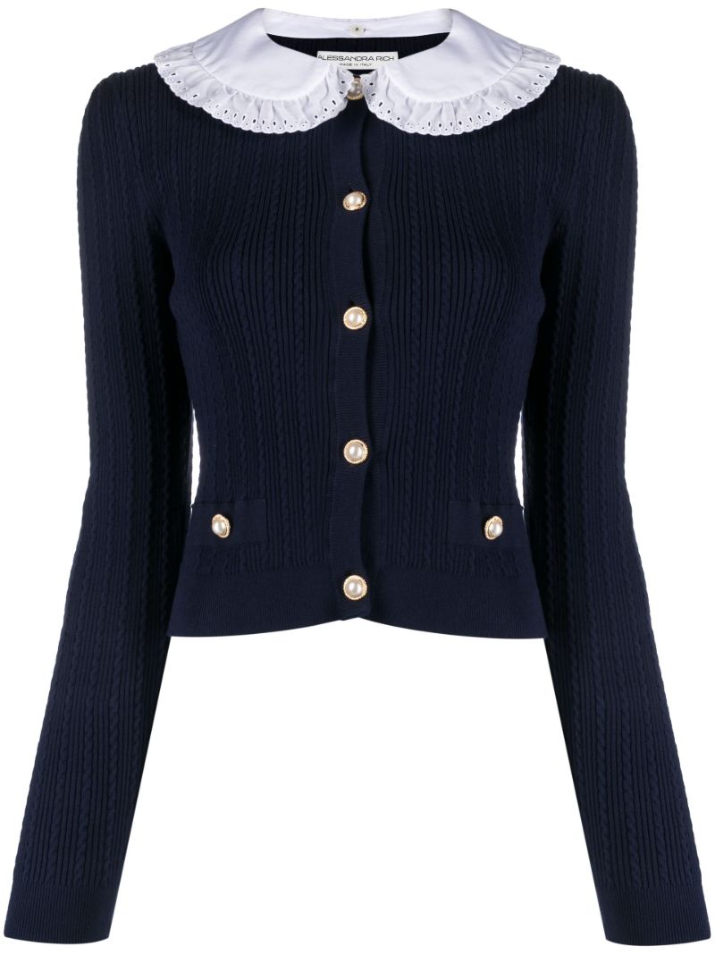 Blue Detachable Collar Knit Cardigan