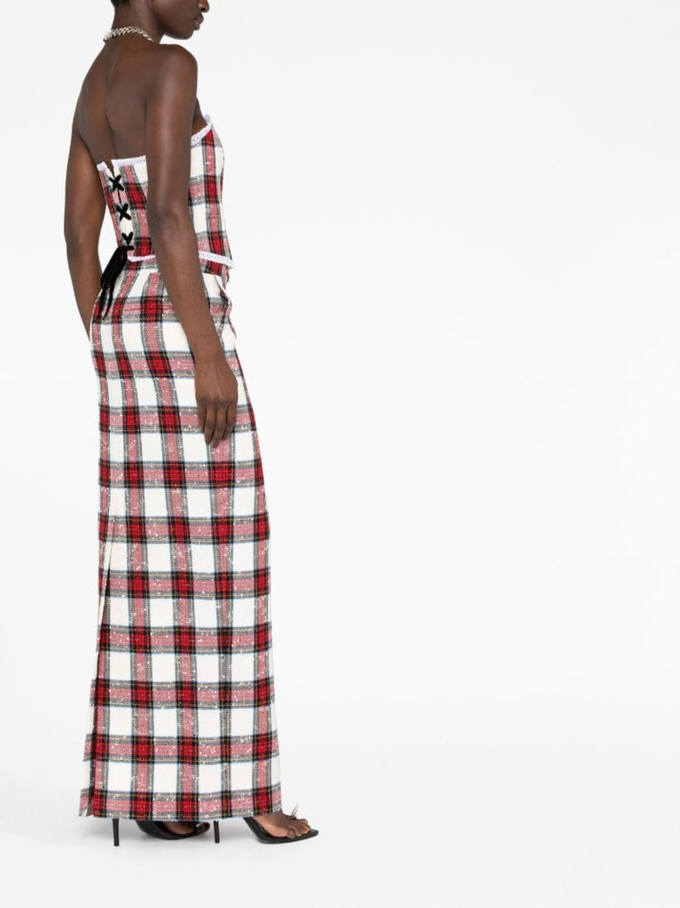 Neutral Tartan Print Pencil Skirt